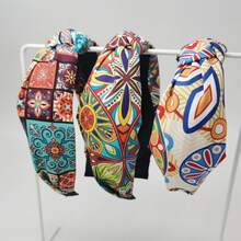 1 件女式波西米亞風格幾何圖案視覺菱形時尚頭帶適合日常佩戴、節日派對裝扮 - 方格 - 查看 3