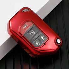 YuliSpy For  Key Fob Cover Premium Soft Full Protection Key Shell Key Case For  2020 2021 Gladiator JT Sahara JLU 2018-2021  JL JLU Rubicon - Red - View 3