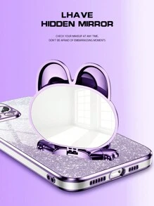镜面手机壳带支架，全新电镀工艺防摔手机壳，闪光贴纸，电镀隐藏式支架，全套手机保护套，兼容 11/12/13/14/15 Pro Max，兼容三星，兼容小米，兼容OPPO，兼容vivo，兼容红米13c，国际版，非国内版 - 紫色 - 查看 4