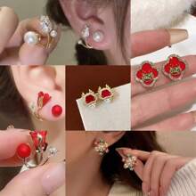 1對2024新年合金耳環,鑲嵌鑽石裝飾,復古且多樣化的設計,適合女性和女孩穿戴,適用於節日和日常穿戴 - EA10339-4 - 查看 1