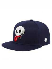 1 Pieza Gorra De Béisbol Con Diseño Bordado De Y2k De Cráneo Y Lengua, En Color Azul Marino Unisex, Adecuada Para Actividades Al Aire Libre Y Uso Diario, Protección Solar - Azul Marino - Ver 7