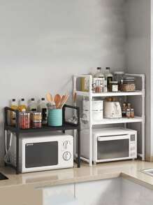 1pc Simple Style Multi-Functional Microwave & Oven Storage Rack, Double-Layer Kitchen Seasoning Shelf - White - View 1