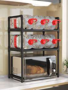 1pc Simple Style Multi-Functional Microwave & Oven Storage Rack, Double-Layer Kitchen Seasoning Shelf - White - View 2