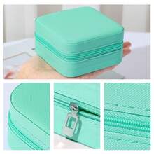 Pu 皮革旅行首飾盒帶素描花朵伴娘禮物女孩和女士生日禮物-藍色 - Design 01 - 查看 4