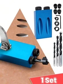 7入組藍色隱藏孔鉸孔定位器套件,15度榫花鑽削導板組,用於木工、木匠、木頭接角工具 - 藍色 - 查看 1