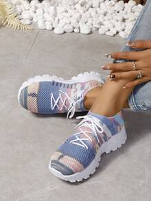 Women's Colorful Painted Mesh Sneakers, Color Block Low-Cut Casual Shoes, Outdoor Comfortable Running Shoes - color - View 2