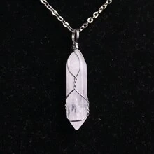 1個六角形人造水晶吊墜手工藝,天然石頭包絲玫瑰石英尖六角柱吊墜項鍊,女性用於製作療癒能量首飾和項鍊製作的掉貨 - 繞線吊墜項鍊 - 查看 7