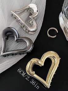 3 件裝女式心型合金髮夾,適合高馬尾辮和髮髻,時尚簡約日常髮飾 - 彩色 - 查看 6