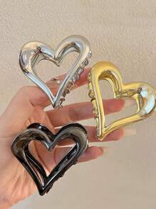 3 件裝女式心型合金髮夾,適合高馬尾辮和髮髻,時尚簡約日常髮飾 - 彩色 - 查看 2