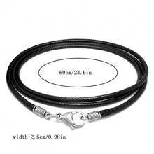 IMI 1條皮革項鍊,具搭扣設計,長16-24吋編織繩項鍊,男女皆宜,不鏽鋼搭扣,2.5mm黑皮革項鍊（不含吊墜） - 黑色 - 查看 6