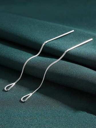 1 对 S925 纯银耳环，时尚流行设计，简约线条和流苏装饰，精致耳坠，适合女性、女友、朋友、日常佩戴的珠宝礼物