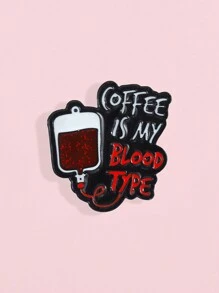 1入組咖啡是我的血型閃亮字母咖啡金屬琺瑯兒童領章徽章 - 彩色 - 查看 2