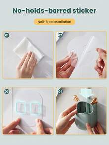 1 件壁掛式多功能浴室收納架收納架,無鑽孔設計,吹風機支架 - 綠色 - 查看 3