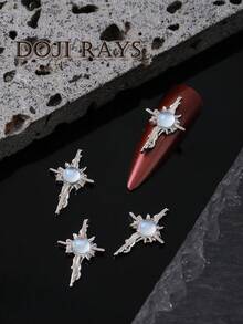 4 件/1 盒日式 Ins 風格金屬漸層色星爆美甲十字裝飾 Y2k 高階風格哥德式美甲金屬鑽石 - 淺藍色 - 查看 7