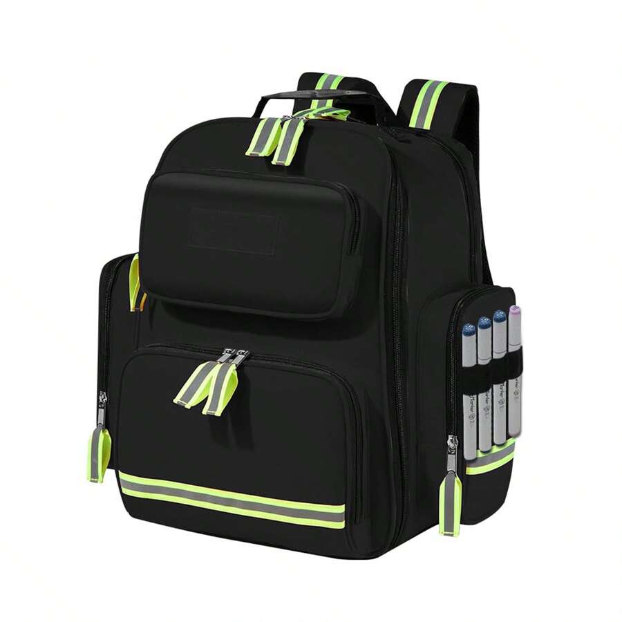 First Aid Backpack With Reflective Strip, Emergency Nurse Bag, First Aid Kit Storage Bag, First Responder Trauma Bag For EMT, EMS, Camping, Hiking, Outdoor Travel, Bag Only (Black) - Black - View 1