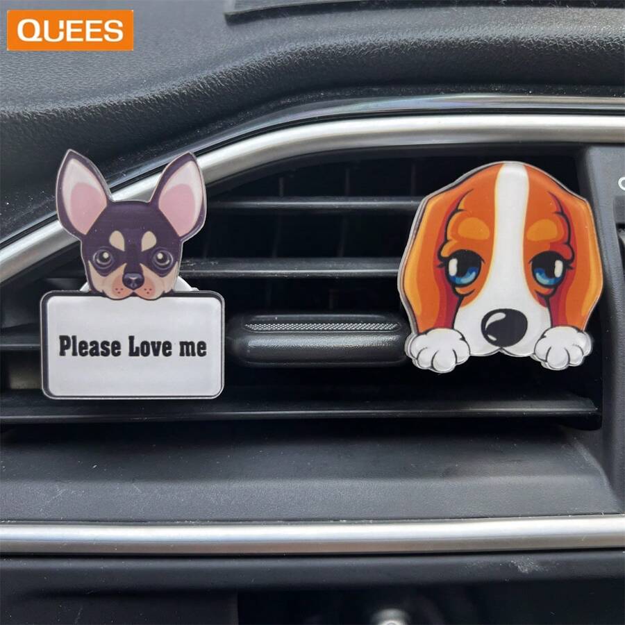 Quees Set Of 2 Dog Shaped Car Air Vent Clips For Aromatherapy, Suitable For Valentine's Day, Father's Day, Christmas - Bone Combination - View 1