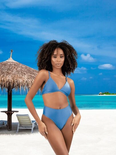 Biquíni Zero Barriga Conjunto Top Bojo Hot Pant Cintura Alta Calcinha Segura Barriga Asa Delta Regulagem Cortininha Brilho Feminino Praia Moda Verão 2024 Piscina Blogueira Fecho Gancho Moderno Presente Acetinado Vintage Liso Luxo Cós Alto Elegante