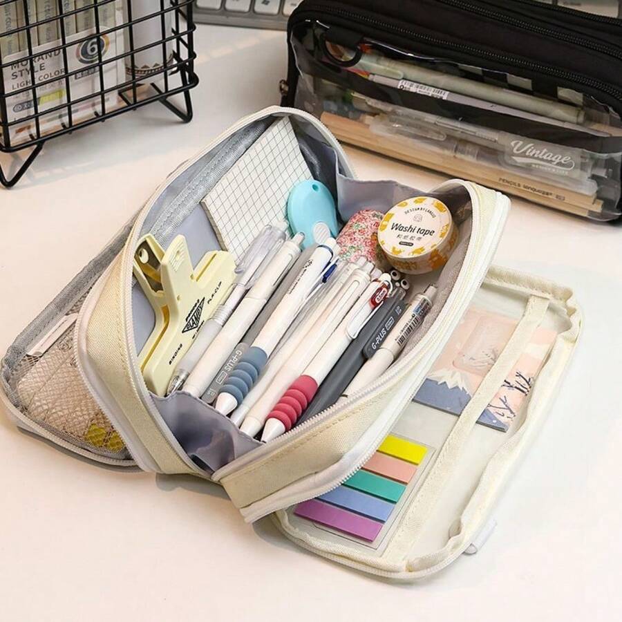 1個五層高容量多功能透明筆袋,適合文具組織,學生和生日禮物 - 白色 - 查看 1