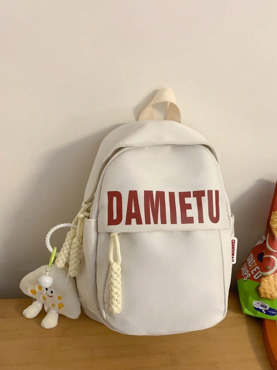 Fashionable And Sports Cute Pendant Student Shoulder Vitality Backpack - White - View 1