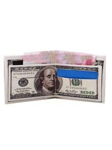 1 pieza Nueva billetera de hombre con porta-billetes con diseño de billete de 100 dólares estadounidenses, porta-tarjetas y porta-fotos, de piel sintética - Beis - Ver 4