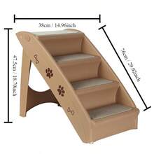 4 Steps Cat And Dog Staircase With Mat, Portable Pet Ramp For High Beds And Sofa, Pet Supplies - Coffee Brown - View 2