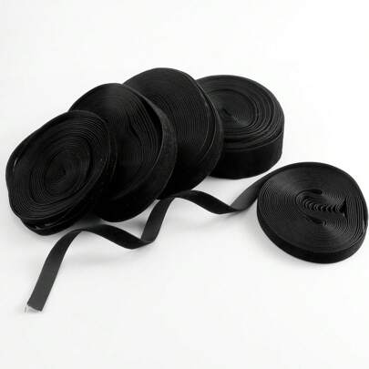 1条4.57米黑色单面无弹力彩色植绒缎带，植绒缎带，适用于蝴蝶结、圣诞树、橱柜、圣诞节、情人节等节日装饰（由于手工测量，长度可能略有不同）