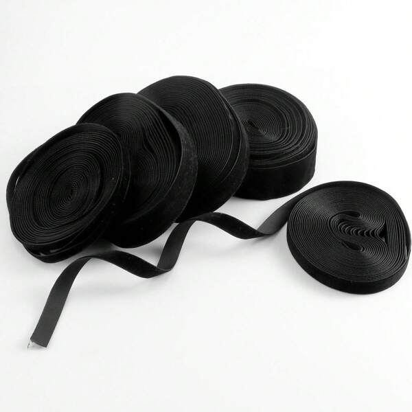 1条4.57米黑色单面无弹力彩色植绒缎带，植绒缎带，适用于蝴蝶结、圣诞树、橱柜、圣诞节、情人节等节日装饰（由于手工测量，长度可能略有不同）