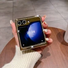 鑲鑽絲絨菱形灰秋冬款閃亮邊角全包耐磨防摔高端奢華個性時尚全新折疊手機保護套兼容z Flip3/z Flip4/z Flip5三星型號 - 灰色 - 查看 3