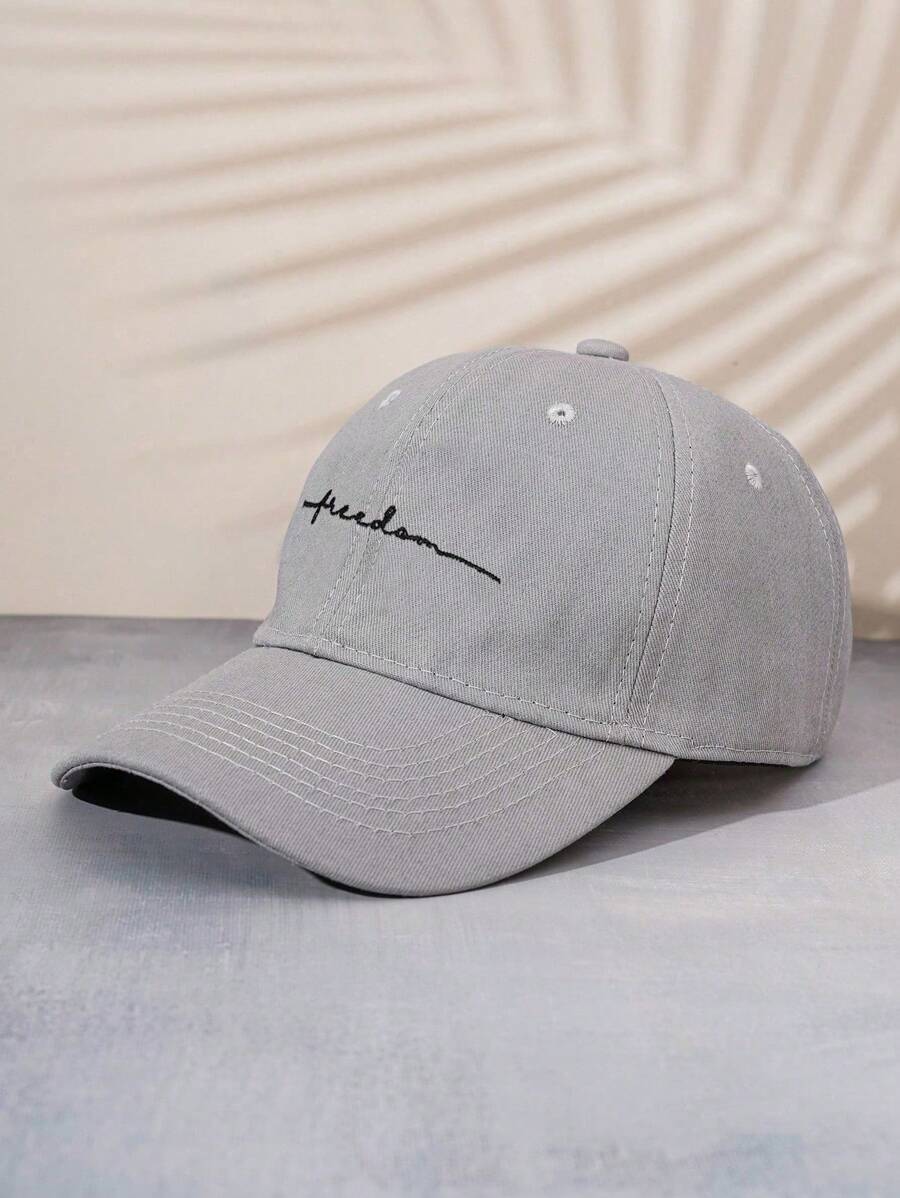 1入組中性Y2K刺繡“自由”棒球帽鴨舌帽，可調節的戶外休閒帽適用於春季、秋季、旅遊、海灘和假期 - 灰色 - 查看 1