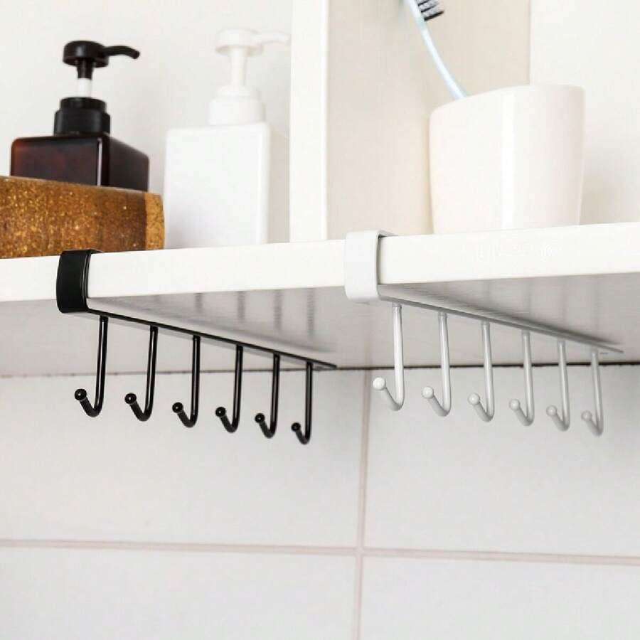 1pc Iron Kitchen No Trace Adhesive Hook Rack For Storage, Cabinet, Wardrobe, Multifunctional Organizer Hanger - White - View 1