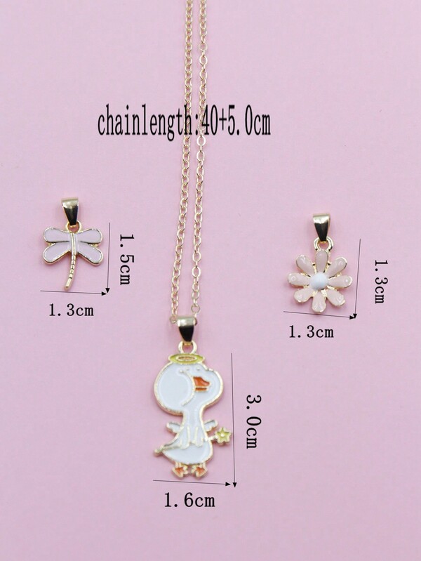 Zinc Alloy Oil Drip Cute Little Girl Necklace Set, Colored Oil Drip