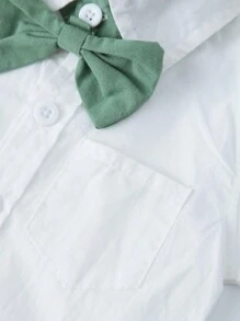 绅士风男婴纯色短袖连体衣套装，适合生日派对和夏季穿着 - 綠色 - 查看 6