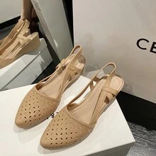 時尚女士中空閉趾楔形跟防滑鞋，休閒款式 - 卡其色 - 查看 3