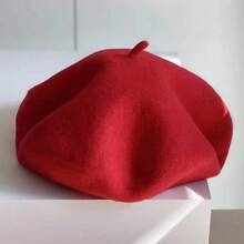 1頂女士熱紅色羊毛時尚貝雷帽,適合日常和節日穿著,優雅 - 紅色 - 查看 4
