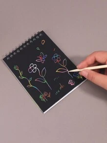 1本/10張diy刮痕藝術筆記本,綠色彩虹螺旋圈,適合卡通愛好學生和業餘者繪畫和塗鴉 - 綠色 - 查看 5