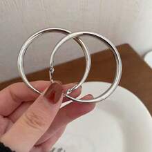 1對歐美風格大圓環耳環,女性獨特設計,優雅,適合日常佩戴 - 銀色扭扭圈 - 查看 5