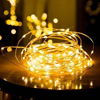 1pc 50/100 Led 5/10m Copper Wire String Lights Balcony Outdoor Decorative Lighting String Halloween Christmas Thanksgiving Gift