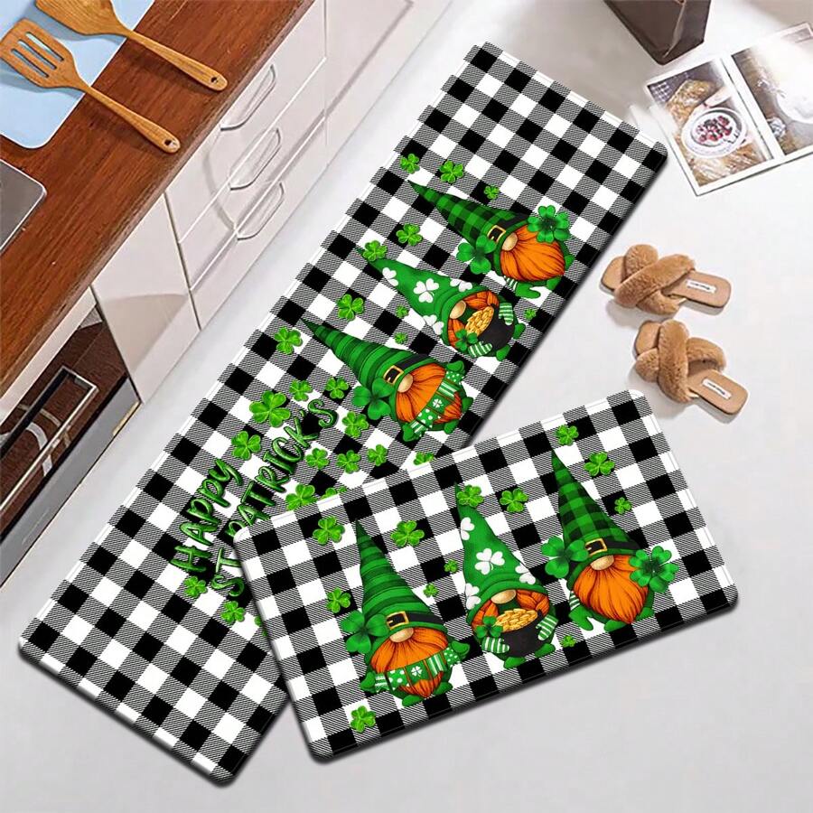 1 件聖派翠克節無臉侏儒三葉草印花裝飾防滑地墊長款柔軟舒適站立墊臥室廚房客廳走廊吸水防滑墊入口門墊家居裝飾 - StyleB - 查看 1