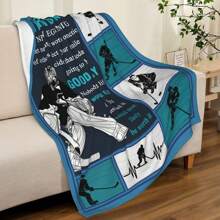 1入時尚便攜式可愛的運動風格抱毯,帶高爾夫印花,適用於家庭和辦公室 - 藏青色 - 查看 1