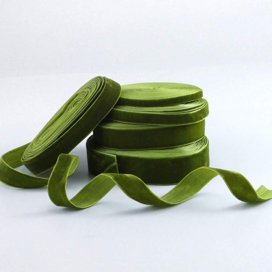 1pc 4.57m Long Olive Green Single-Sided Non-Elastic Colored Flocked Ribbon, Swan Flocked Ribbon, Flocking Satin Ribbon, Bowknot Diy Clothing (Length May Have Deviation Due To Manual Measurement)