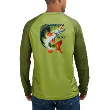 男士长袖钓鱼衬衫轻便防晒速干 T 恤适合户外活动 - 綠色 - 查看 4