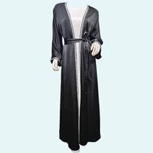 1pc Elegant Satin Long Skirt With Rhinestone Decoration And Soft Drape Shawl. This Modern Outfit Is Suitable For Daily Wear - Black - View 3