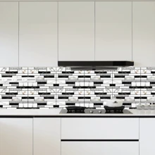 3D 10-Sheet Self Adhesive Backsplash Tiles For Kitchen Bathroom,  Black, White, Gray Marble Patterns, Materials Enhance Overall Aesthetics, Waterproof And Oil Resistant - Black and White - View 6