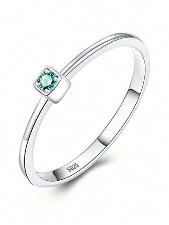 1pc S925 Sterling Silver Ring, Summer Anniversary Gift, New Cross-Border Product, Pure Silver Gemstone Ring, Bestselling Minimalist Versatile Jewelry Gift For Women, Mother, Girlfriend, Daily Elegant Present