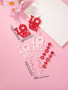 1 對壓克力粉紅色字母 Love Xoxo 心形情人節耳環,女士禮物,送給妻子女朋友的禮物 - 彩色 - 查看 6