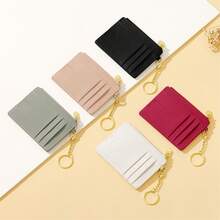 Fashionable Card Holder For Women Simple And Mini Suitable For Commuting Portable And Cute Keychain Coin Purse Multi-Function Zipper Storage Bag Suitable For Credit Cards And Lipsticks Light And Fashionable Commemorative Day Wallet Birthday Gift White-Collar Unisex ID Card Holder Business Casual Wallet Keychain - Pink - View 6