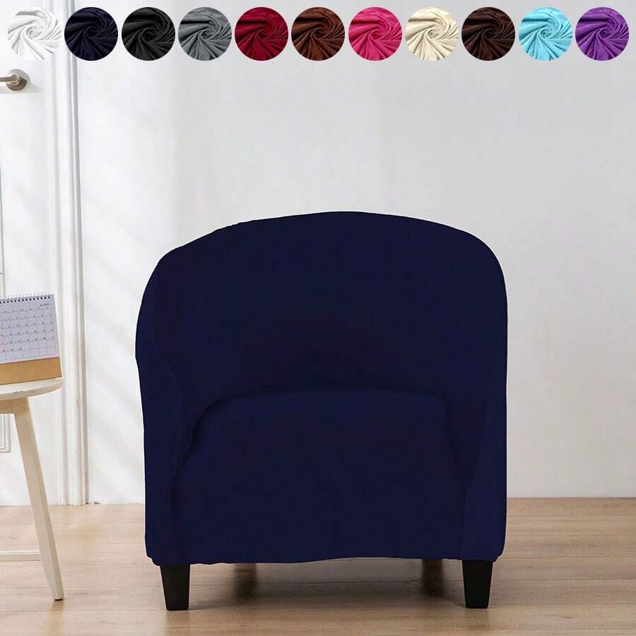 1pc Club Chair Sofa Slipcover, Elastic Spandex Tub Chair Cover, Removable Bathtub Chair Sofa Cover, Armchair Sofa Furniture Protector, Solid Color Pattern, Armrest Cover, For Living Room - Navy Blue - View 1
