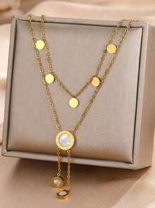 時尚優雅的18k鍍金雙層頸鍊,適合女士參加宴會時佩戴 - OU004-金黃色 - 查看 14