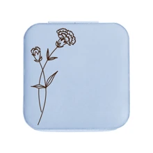 Pu 皮革旅行首飾盒帶素描花朵伴娘禮物女孩和女士生日禮物-藍色 - Design 01 - 查看 1