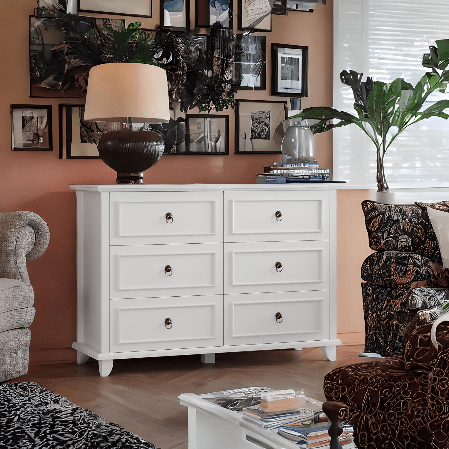 Modern 6 Deep Drawers For Bedroom, Wood Rustic Storage Drawers Dressers Organizer For Closet